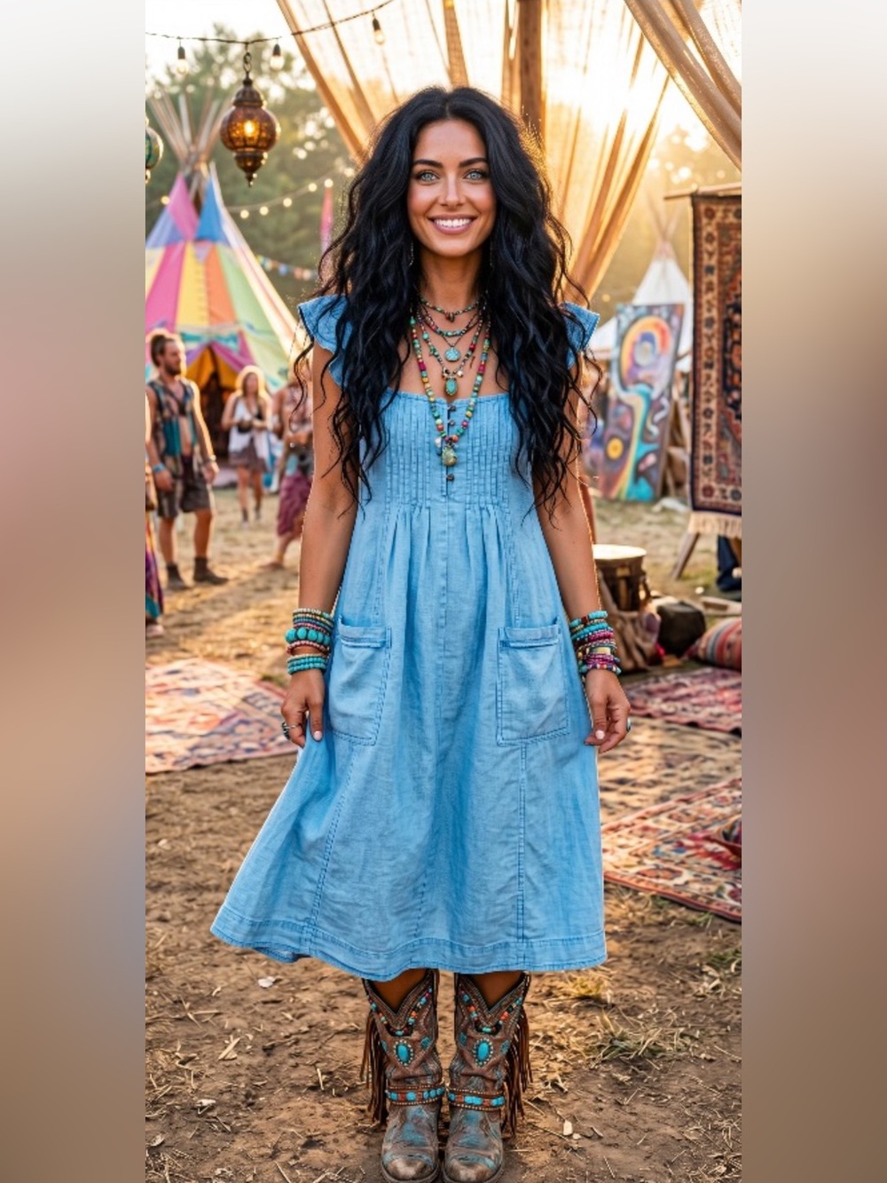 Anthropologie boho denim dress Lp